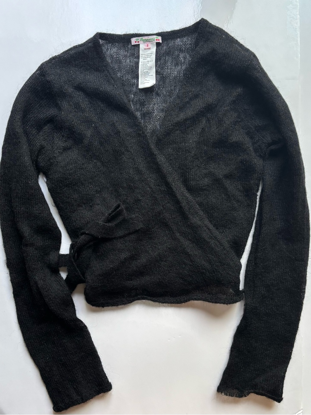 Bonpoint black Wrap knit sweater balletcore kids wool mohair tie front cardigan